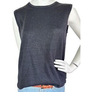 Vintage Silk Club Collection Sleeveless Knit Sweater Top Metallic Black XL EUC